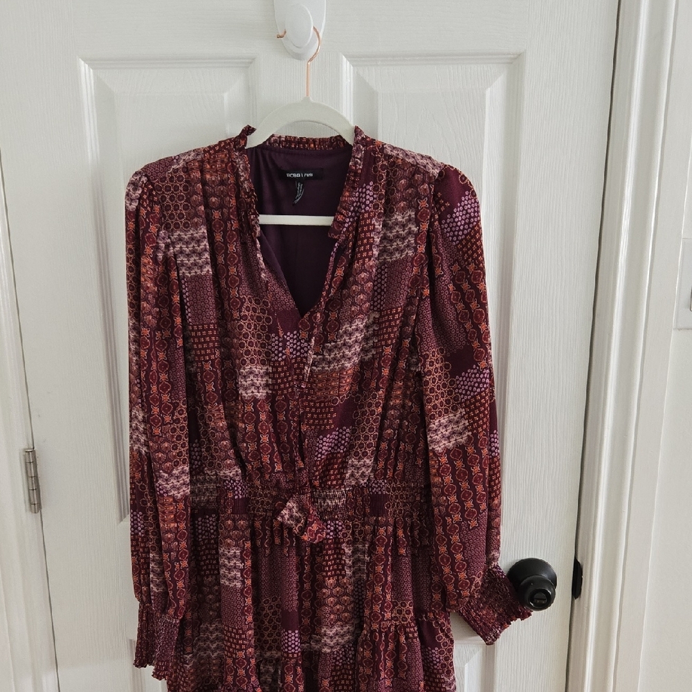 BCBG Paris Maroon Patterned Long Sleeve Dress